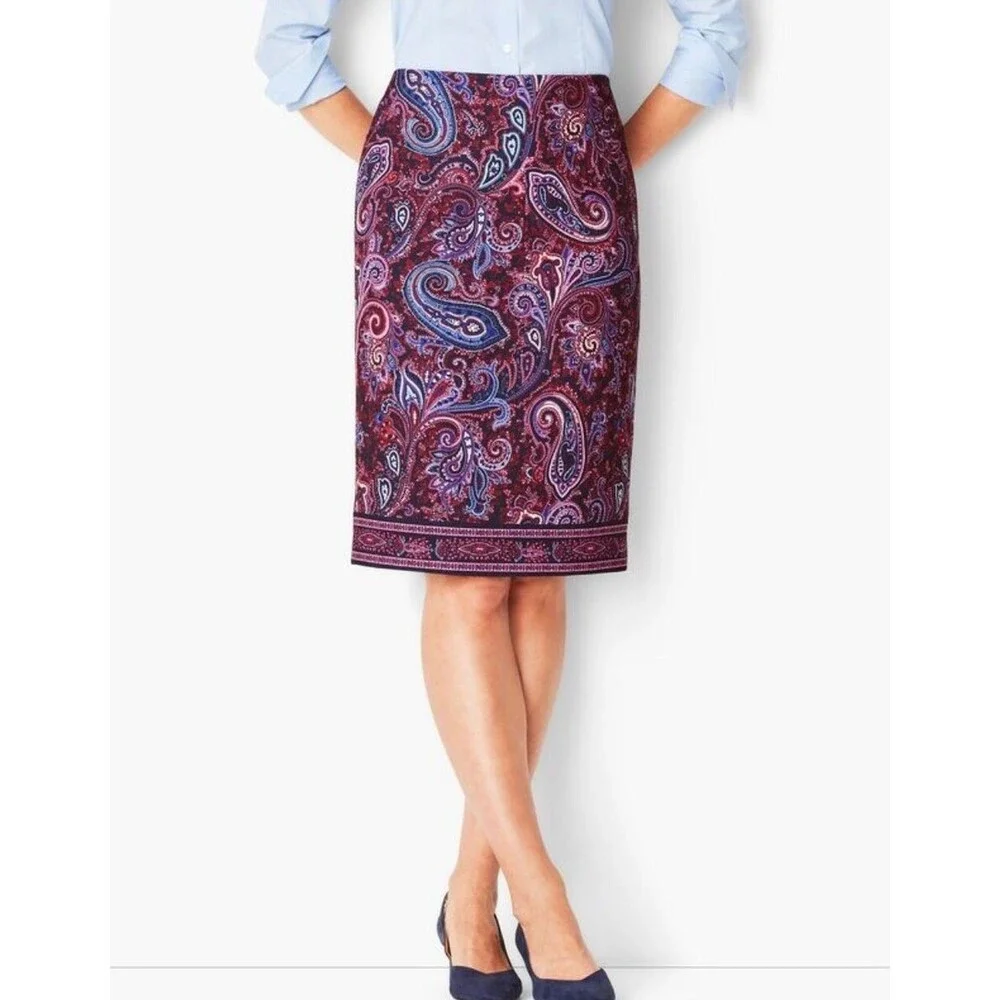 Talbots paisley straight pencil skirt Size 10 blue/red‎ career office